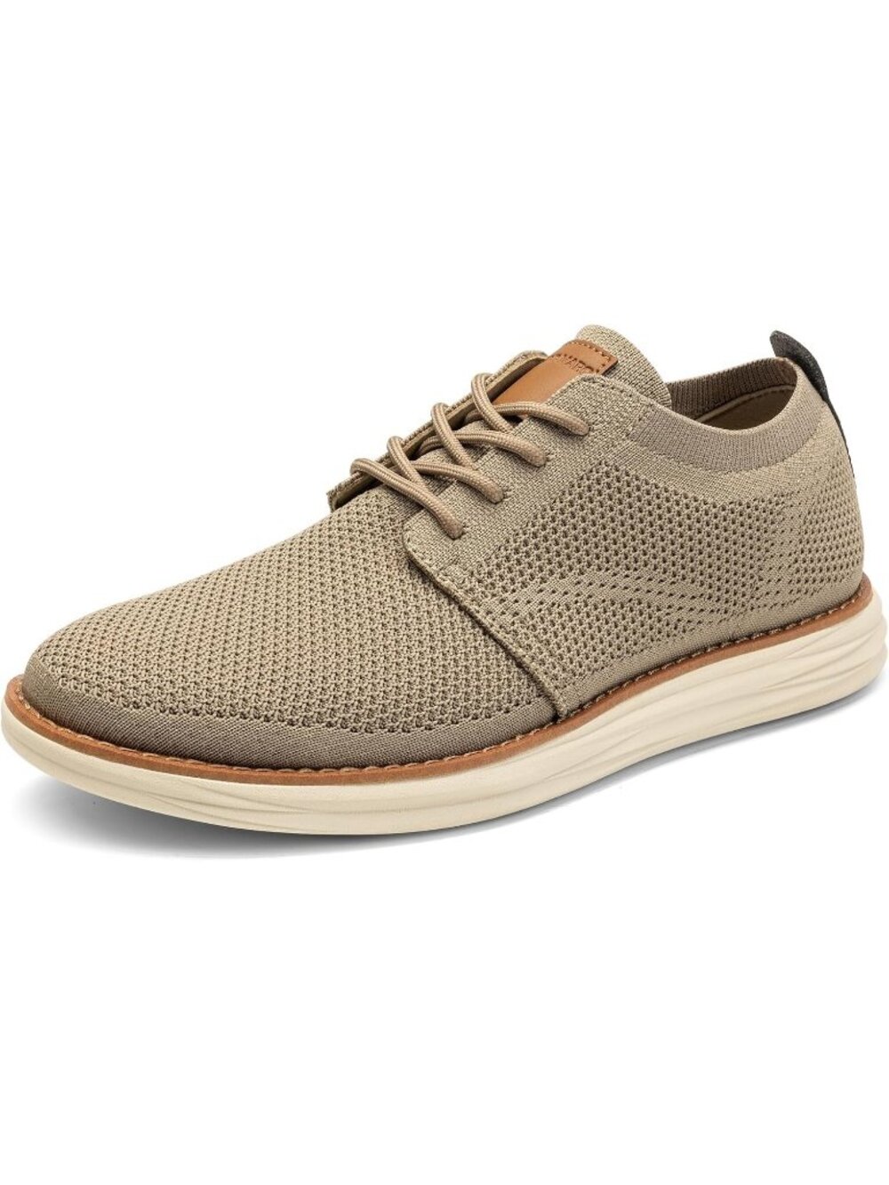 Mens Khaki Faux Leather Bruno Marc Knit Flex Breeze Casual Fashion Sneakers